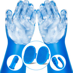 Augwind 6PCS grooming kit gloves with silicone bristles for deep fur removal during baths.
