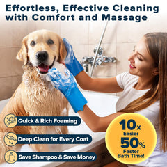 Augwind dog washing brush set designed to create rich foam and quick cleansing.