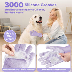 Augwind grooming kit with silicone bristles captures loose fur during baths
