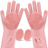 Augwind pet grooming kit gloves closeup with soft silicone tips for gentle bathing and massaging.
