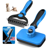 Augwind self-cleaning slicker brush in blue black for quick hair removal