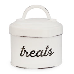 AuldHome Enamelware cat-treat-container small white 3x4 inches; compact storage keeps treats fresh.