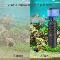 Aulofee bio-sponge filtration close-up highlights debris capture for clearer water.