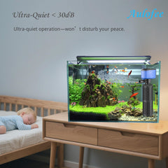 Aulofee ultra-quiet operation provides peaceful aquarium ambience.
