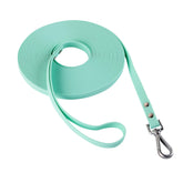 AUMAILI dog training long leash mint green 10ft ready for recall in wet conditions.