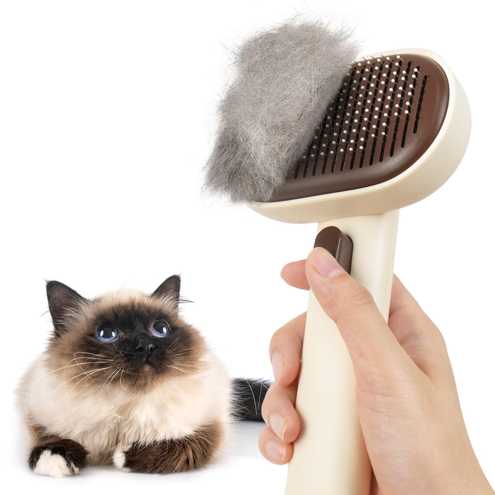 Aumuca cat brush overview with ergonomic design for gentle grooming.