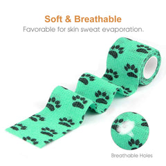 AUPCON Vet Wrap wrapping dog paw demonstrates easy securement without pulling fur.