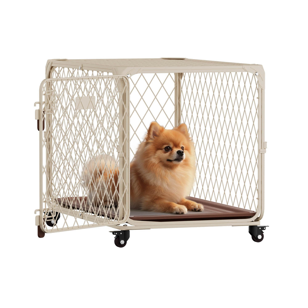 Aurapaws Diamond Mesh Dog Crate 30inch front view shows secure, bite-resistant panels for safe containment.