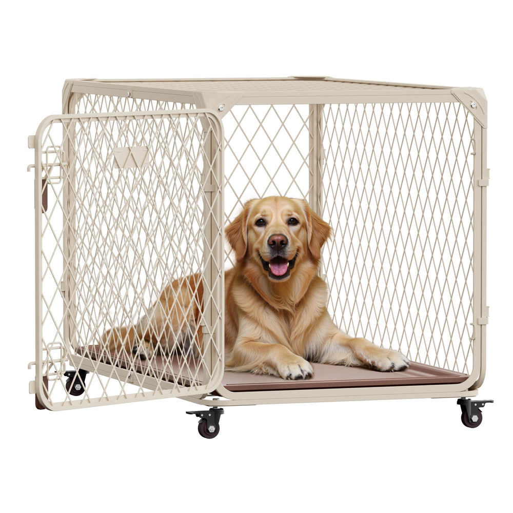 Aurapaws 36-inch diamond mesh crate front view showing secure, bite-resistant design for durability.