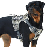 AUROTH tactical dog harness front view with quick-release buckles for easy on/off