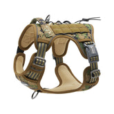 AUROTH Tactical dog harness woodland camo showing snug fit for daily walks