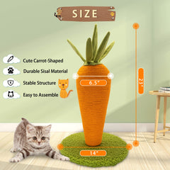 AUSCAT Carrot Scratching Post side view, natural sisal rope for nail care.
