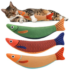 AUSCAT catnip fish toys set in three bright colors for engaging indoor play.