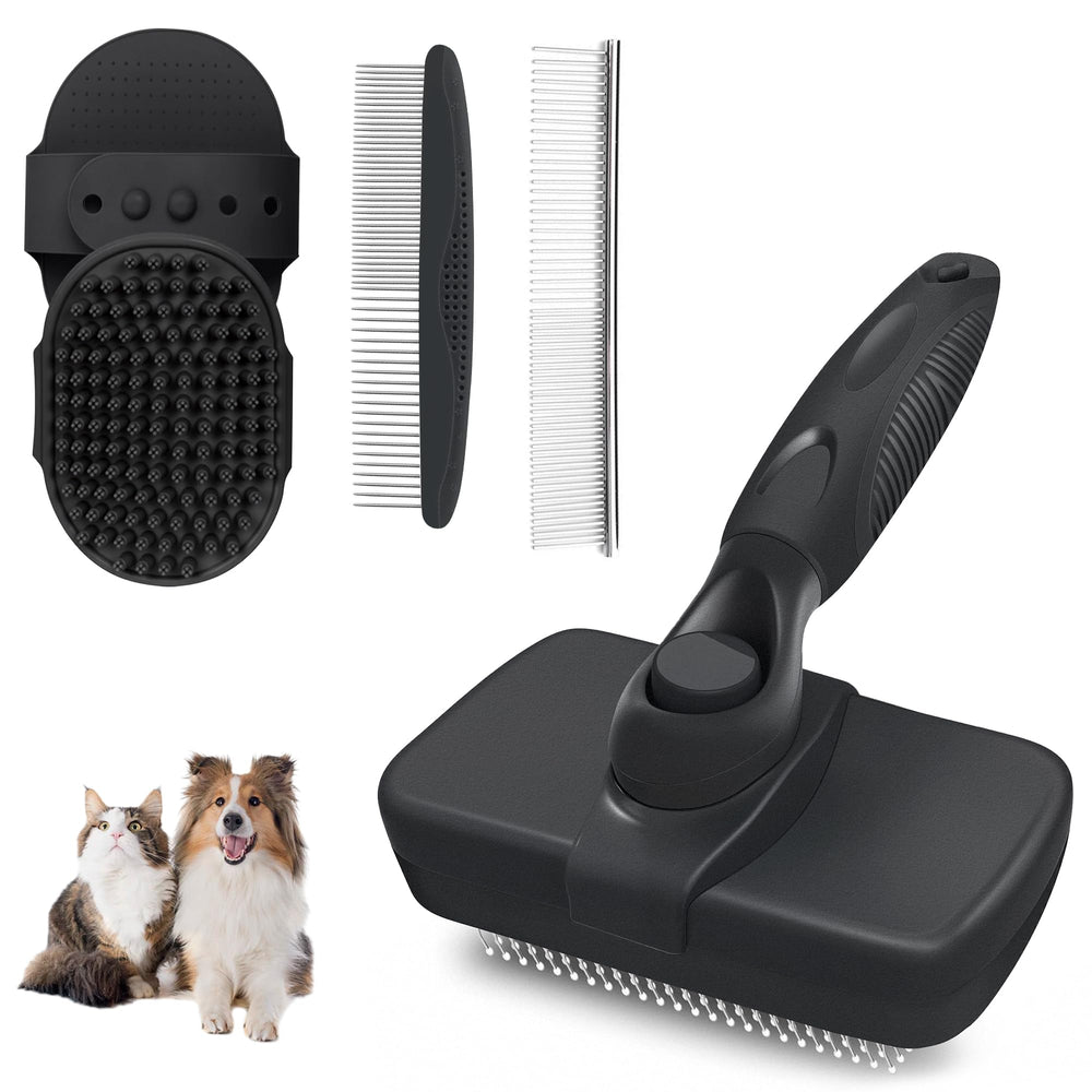 AUSRKI self-cleaning shedding brush front view enables quick fur removal during grooming.