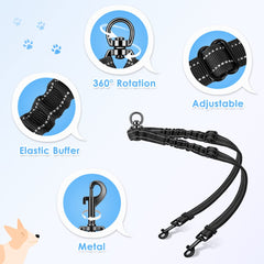 AUTOWT double dog leash elastic bungee cushions sudden pulls