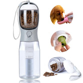 AVELORA dog water bottle with 3-in-1 design for on-the-go hydration and snacks.