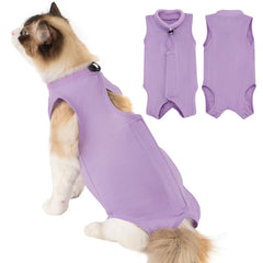 Avont cat recovery suit in breathable modal fabric supports comfortable post-surgery wear.