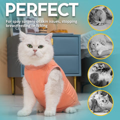 Avont Cat Recovery Suit size chart visual shows chest girth and back length for fit.