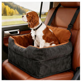 Avont dog car booster seat front view highlighting elevated perch for better road visibility.