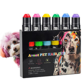 Avont dog hair dye six colors on pet fur for festive decorating.