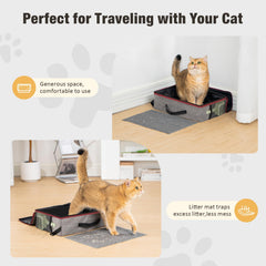 Avont portable travel litter box with zippered lid enables spill-free transport.