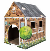 AVXINSOK cardboard cat house front view with cozy exterior and entryway