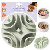 Awoo Great Vibes slow-feeder insert in a bowl promotes mindful, slower meals.