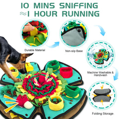 AWOOOF Snuffle Mat in sniffing action highlights interactive play and mental engagement.