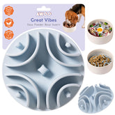 Awoo Great Vibes slow feeder sky in bowl supports paced meals for dogs