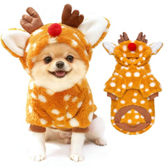 AXIIJGL Christmas elk hoodie on a small dog for festive photo moments.