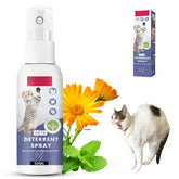 Axofwga Cat Deterrent Spray bottle closeup promotes safe-space training for cats.