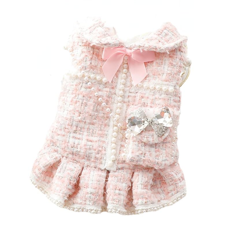 AZA dog princess dress pink front view for stylish small-dog outfits