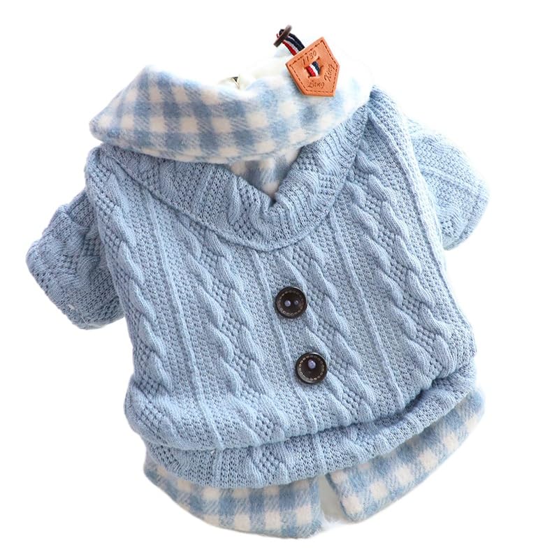 AZA Dog Princess Sweater XS blue front view keeps small dogs warm on walks.