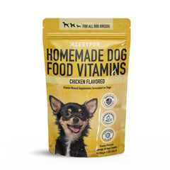 Azestfor homemade dog food supplement jar ready to mix into meals.