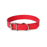 Azinoo red leather dog collar closeup highlighting soft PU leather for comfortable wear.