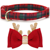 azuza christmas-dog-collar plaid-bowtie-glitter-reindeer for festive photos