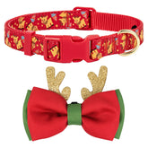 azuza Christmas collar with reindeer pattern enhances festive photos for small dogs