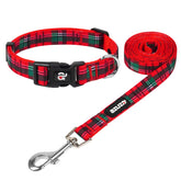 Azuza Christmas dog collar with buffalo plaid for durable everyday walks