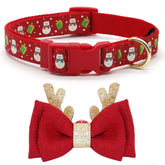 AZUZA Christmas dog collar closeup highlights durable polyester and festive design for small dogs.