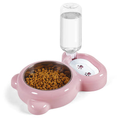 Azwraith cat-food-water-bowl pink with 2-in-1 design for tidy meals.