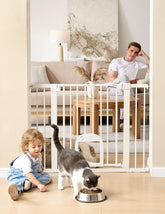 BABELIO Baby Gate cat door adjustable for smooth small-pet passage in doorway.