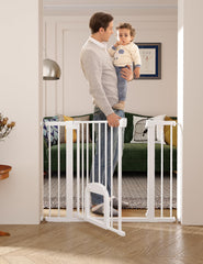 BABELIO Baby Gate pressure-mount installation shown without wall damage.