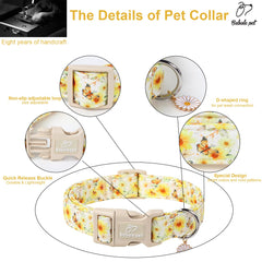 Babole Pet adjustable floral dog collar metal D-ring for secure leash attachment