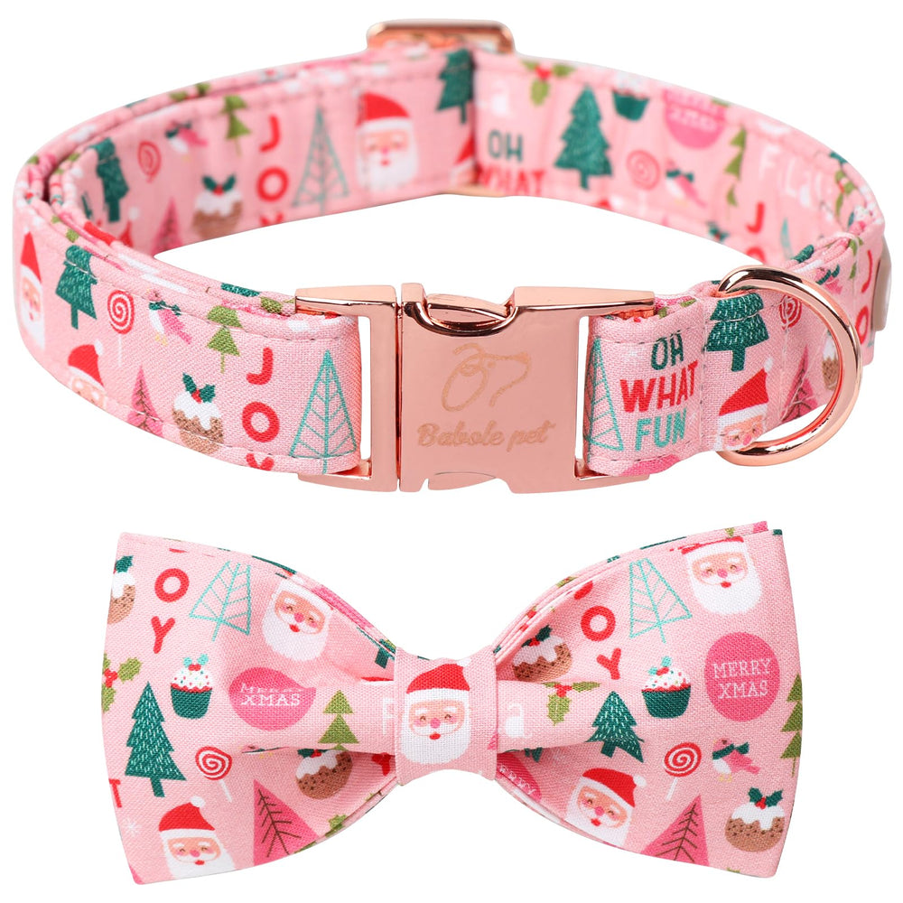 Babole Pet Christmas collar with bow tie in pink for festive photoshoots