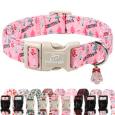 Babole Pet Christmas dog collar tree print pink on dog for festive walks
