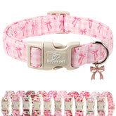 Babole Pet girl dog collar in pink plaid bow pattern for small dogs—soft comfort and cute style.