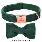 Babole Pet green corduroy dog collar with bow for adjustable comfort