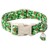 Babole Pet St Patrick's Day dog collar green closeup fabric showing durable cotton-poly for comfort