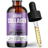 Back 40 Dogs liquid collagen bottle poured for joint support.
