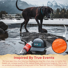 Back 40 Dogs wild Alaskan fish oil blend image communicates skin and coat nourishment.